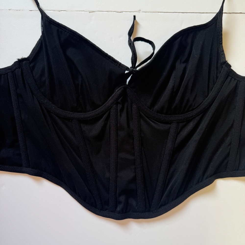 Urban Outfitters Out From Under Devon Satin Corset Black Bra Top Sz L - Picture 10 of 14
